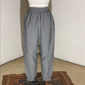 Smocked waist chambray harem pants